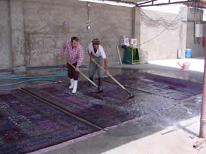 Traditional Rug Cleaning on Cement